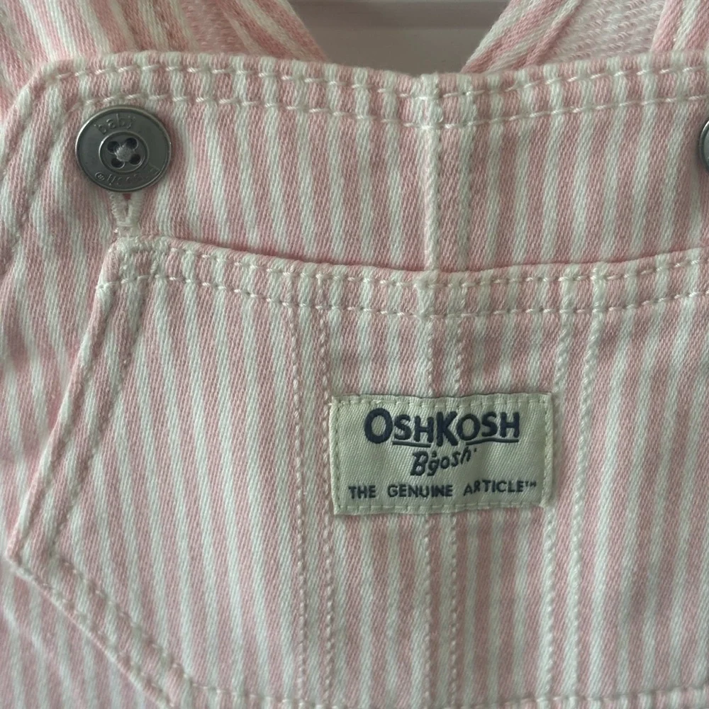 NWT OshKosh B'gosh Pink & White Striped Girls' Overalls with Gold Belt Size 18M